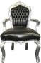 Barock Esszimmerstuhl Schwarz / Silber Lederoptik mit Armlehnen 