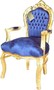 Casa Padrino Barock Esszimmerstuhl Royalblau / Gold mit Armlehnen - Stuhl - Barockstuhl - M�bel 