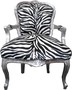 Barock Salon Stuhl Zebra / Silber 