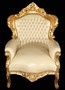Casa Padrino Barock Sessel King Creme/Gold Lederoptik Bling Bling