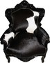 Casa Padrino Barock Sessel King Kuhfell / Schwarz - Echtes Kuhfell - Antik Setil Fell Sessel - M�bel 
