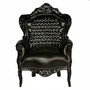 Casa Padrino Barock Sessel King Schwarz/Schwarz Lederoptik mit Bling Bling Glitzersteinen 
