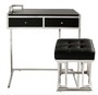 Casa Padrino Konsolentisch mit Schubladen Schwarz / Silber inkl. Lederhocker Manhattan - Konsole Tisch - Sekret�r Konsole - Telefontisch 