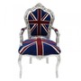 Casa Padrino Barock Esszimmer Stuhl mit Armlehnen Union Jack / Silber - Antik Stil