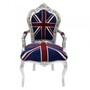 Casa Padrino Barock Esszimmer Stuhl mit Armlehnen Union Jack / Silber - M�bel Antik Stil