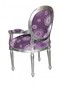 Casa Padrino Luxus Barock Salon Stuhl Lila Blumen Muster / Silber  Mod2 Rund M�bel