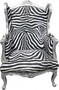 Casa Padrino Barock Lounge Thron Sessel Zebra / Silber - Ohren Sessel - Ohrensessel Tron Stuhl