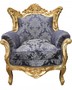 Casa Padrino Barock Sessel Al Capone Mod2  Royal Blau Muster / Gold