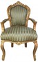 Casa Padrino Barock Esszimmer Stuhl Gr�n / Creme Streifen / Gold mit Armlehnen - Antik M�bel