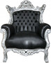 Casa Padrino Barock Sessel Al Capone Schwarz Lederoptik/ Silber Mod1 - Antik Stil 