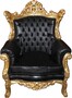 Casa Padrino Barock Wohnzimmer Set Master Schwarz / Gold Lederoptik Mod2 - 3-er Sofa + 2 Sessel