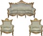 Casa Padrino Barock Wohnzimmer Set Master Jadegr�n /Beige / Gold Mod2 - 3-er Sofa + 2 Sessel