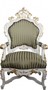 Casa Padrino Barock Luxus Thron Sessel Gr�n/Gold Streifen / Weiss/Gold - Unikat - Barock M�bel Thron K�nigssessel - Limited Edition