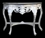 Casa Padrino Barock Konsolentisch Silber / Schwarz mit Marmorplatte Mod2 - Konsole