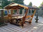 Casa Padrino Garten Pavillon Rustikal mit Tisch und 2 Gartenbnken - Eiche Massivholz - berdachtes Gartenmbel Set Echtholz Massiv Pergola