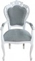 Casa Padrino Barock Esszimmer Stuhl mit Armlehnen Grau-Blau / Antik Weiss - Designer Stuhl - Luxus Qualit�t