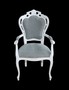 Casa Padrino Barock Esszimmer Stuhl mit Armlehnen Grau-Blau / Antik Weiss - Designer Stuhl - Luxus Qualit�t