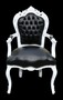 Casa Padrino Barock Esszimmerstuhl Schwarz / Wei� Lederoptik mit Armlehnen