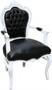Casa Padrino Barock Esszimmerstuhl Schwarz / Wei� Lederoptik mit Armlehnen