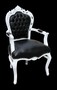 Casa Padrino Barock Esszimmerstuhl Schwarz / Wei� Lederoptik mit Armlehnen