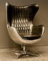 Casa Padrino Art Deco Lounge Chair Drehstuhl Sessel Aluminium / Echt Leder Schwarz Ei-Form - Club Sessel - Lounge Sessel -  Vintage Airplane M�bel 