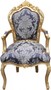 Casa Padrino Barock Esszimmer Stuhl Blau Muster / Gold mit Armlehnen - Limited Edition
