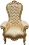 Casa Padrino Barock Thron Sessel Majestic Medium Gold Muster / Gold mit Bling Bling Glitzersteinen - Riesensessel - Thron Stuhl Tron