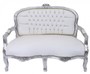 Casa Padrino Barock Kinder Sitzbank Wei Lederoptik / Silber Antik Stil Kinder Sofa