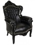 Casa Padrino Barock Sessel King Schwarz/Schwarz Lederoptik mit Bling Bling Glitzersteinen