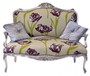 Casa Padrino Barock Creme Blumen Muster / Silber - italienischer Stil - Barock M�bel 