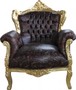 Casa Padrino Barock Sessel Lord Braun/Gold Lederoptik - Antik Stil   
