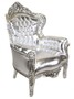 Casa Padrino Barock Sessel King Silber / Silber Lederoptik mit Bling Bling Glitzersteinen