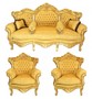 Casa Padrino Barock Wohnzimmer Set Gold Bouquet Muster / Gold - 3er Sofa + 2 Sessel