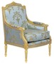 Casa Padrino Barock Lounge Thron Sessel Empire Blau-Grau Gold Muster / Gold - Ohren Sessel - Ohrensessel Tron Stuhl