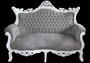Casa Padrino Barock 2-er Sofa Master Grau  / Wei� mit Bling Bling Glitzersteinen - Antik Stil Wohnzimmer M�bel - Limited Edition