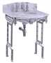 Casa Padrino Luxus Jugendstil Stand Waschtisch Wei� / Aluminium mit Marmorplatte mit Spritzschutz hinten - Barock Waschbecken Barockstil Antik Stil