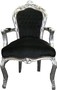 Casa Padrino Barock Esszimmerstuhl Schwarz / Silber mit Armlehnen - M�bel Antik Stil 