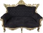 Casa Padrino Barock 2-er Sofa Master Schwarz  / Gold mit Bling Bling Glitzersteinen - Antik Stil M�bel 