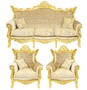 Casa Padrino Barock Wohnzimmer Set Master Creme Samtstoff / Gold - 3er Sofa + 2 Sessel - Limited Edition!