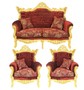 Casa Padrino Barock Wohnzimmer Set Master Bordeaux Muster Samtstoff / Gold - 2er Sofa + 2 Sessel - Limited Edition!