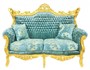 Casa Padrino Barock Wohnzimmer Set Master Trkis-Blau Muster Samtstoff / Gold - 2er Sofa + 2 Sessel - Limited Edition!