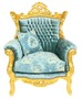 Casa Padrino Barock Wohnzimmer Set Master Trkis-Blau Muster Samtstoff / Gold - 2er Sofa + 2 Sessel - Limited Edition!