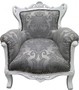 Casa Padrino Barock Kinder Sessel Grau Barock Muster / Weiss - Barock M�bel - Limited Edition