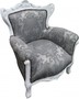 Casa Padrino Barock Kinder Sessel Grau Barock Muster / Weiss - Barock M�bel - Limited Edition