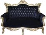 Casa Padrino Barock 2-er Sofa Master Schwarz  / Gold mit gro�en Bling Bling Glitzersteinen - Antik Stil M�bel 