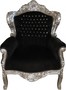 Casa Padrino Barock Sessel King Schwarz / Silber mit Bling Bling Glitzersteinen 85 x 85 x H. 120 cm
