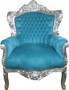 Casa Padrino Barock Sessel King Petrol T�rkis / Silber - Barock M�bel im Antikstil 