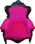 Casa Padrino Sessel King Pink / Schwarz mit Bling Bling Glitzersteinen - Barock Kollektion