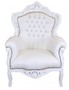 Casa Padrino Barock Sessel King Wei� Lederoptik mit Bling Bling Glitzersteinen - Luxus Barock M�bel