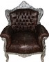 Casa Padrino Barock Sessel Lord Braun / Silber Lederoptik mit Drachenmotiv - Antikstil M�bel 
